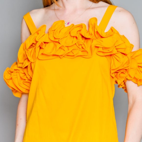 AMANDA UPRICHARD Joelle Marigold Cotton Ruffle Top NWT - Picture 2 of 6
